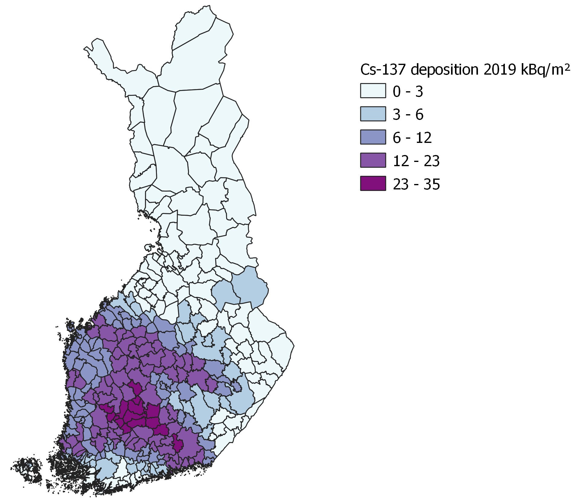 An estimate of cesium-137 fallout in Finland in 2019.