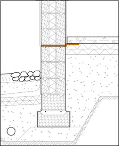 Membranet installeras på grundmuren, mellan plattan på marken och värmeisoleringen. 